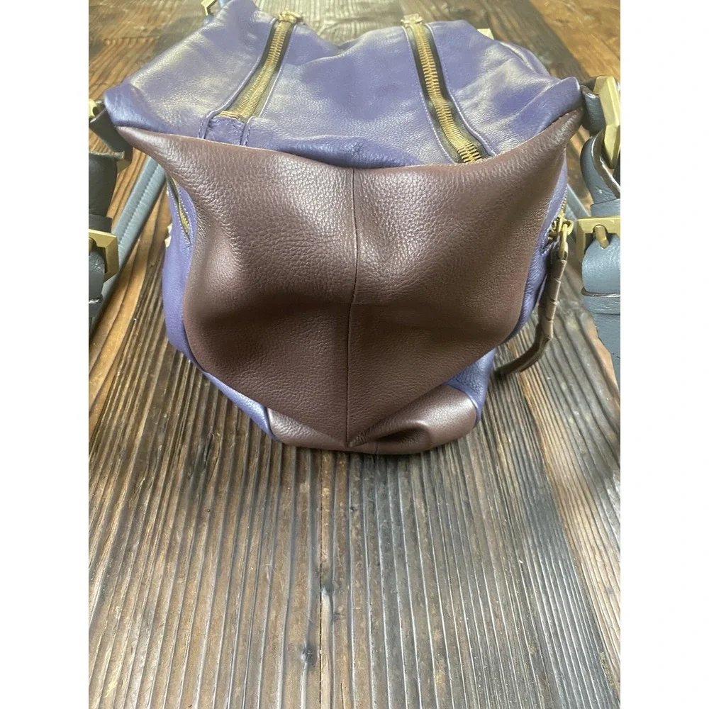 OrYani Pebbled Leather Double Zip Purse Color Block Purple,Teal & Burgandy